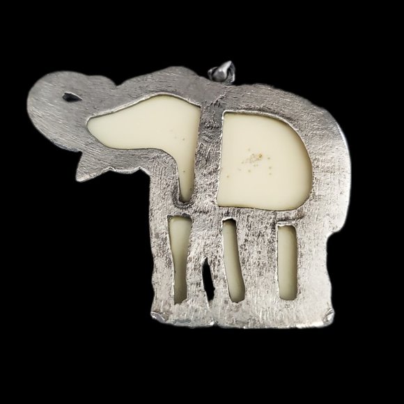 Plastic Faux Ivory Elephant Pendant With Rhinestones On A Sterling Silver Bezel - Picture 8 of 12